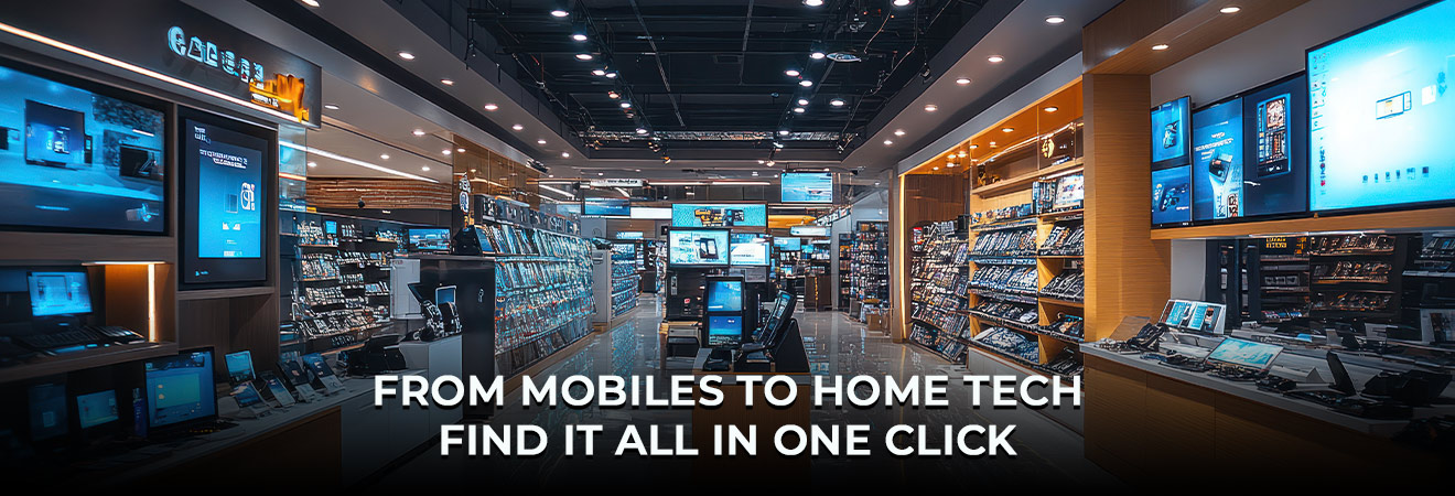 Electronic store near me with business professionals discussing tech solutions