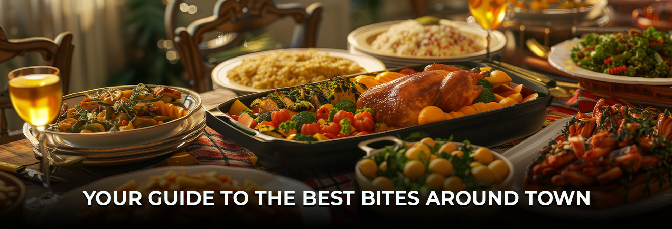 Top restaurants showcasing a table filled with a variety of delicious dishes arranged for an inviting dining experience