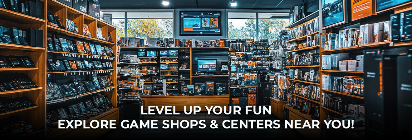 A shop displaying gaming gadgets and accessories found at popular gaming spots in Chennai.