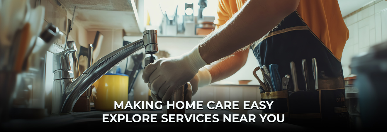 A technician fixing a washbasin showing professional home services in chennai.