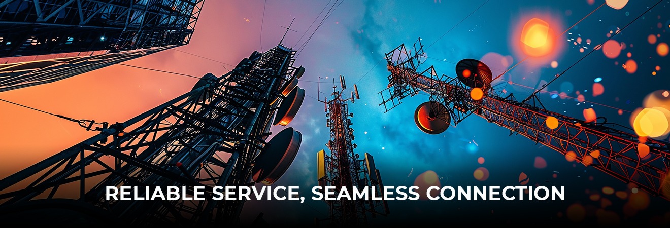 An image of telecom towers used by Chennai telecom companies, showing multiple network antennas connecting signals across the city skyline