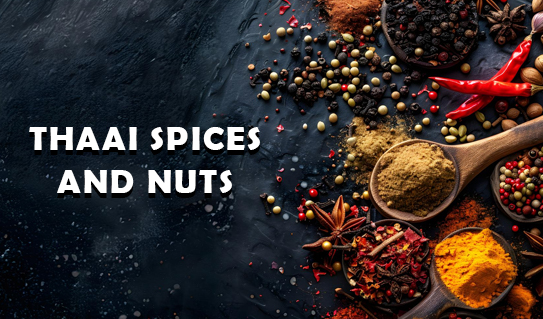 Assorted spices and nuts arranged for cooking and food preparation supported by professional services near me.